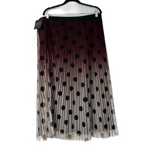 Edera Woman’s NWT 1x Burgundy Ombré Pleated Polka Dot Midi Skirt Casual Fun